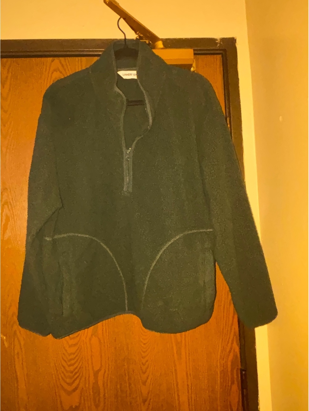 Lands’ End Dark Green Fleece Half-Zip Pullover- Size Large